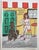Fauvist impressionist nude a la Matisse, with a poodle dog in front of a cafe, and looking on into the interior with a...