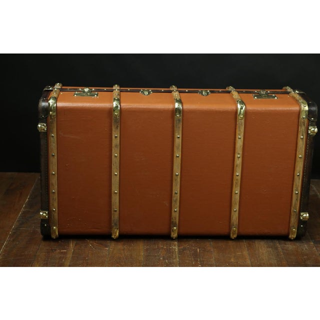 Wood Salmon-Colored Cabin Trunk with Curved Shape, 1920s For Sale - Image 7 of 9
