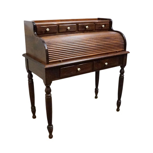 ETHAN ALLEN Antiqued Pine Old Tavern Rustic Americana 40" Roll Top Desk 12-9513 43.5" High 40.75" Wide 21.5" Deep Desk...