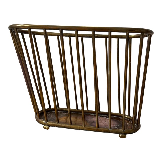 1960s Gump's San Francisco MCM Brass Magazine Rack For Sale