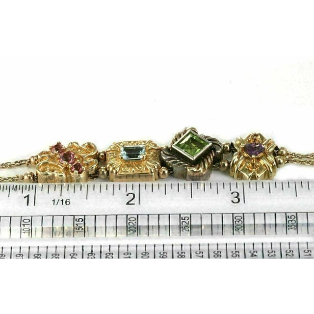 Mid 20th Century Multicolor Gems 14k Gold & Sterling 4 Charms Double Chain Bracelet For Sale In Miami - Image 6 of 6