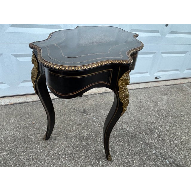Black French Napoleon III Violin Side Table With Brass Inlay Ebonized Wood W Drawer For Sale - Image 8 of 12