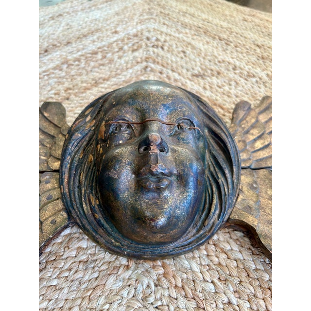 Antique Carved Gilt Wood Angel Overdoor Wall Appliqué For Sale - Image 11 of 12