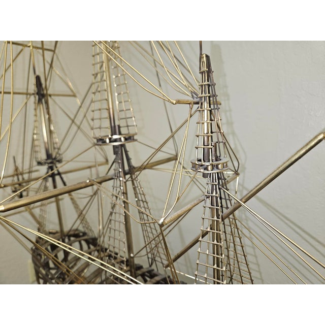 Brass Tall Ship Sculpture on Wooden Stand, Signed & Dated “C. Jere ’80” For Sale - Image 15 of 18