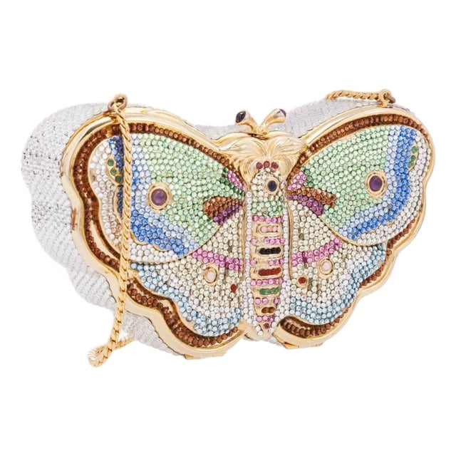 1980s Judith Leiber Butterfly Evening Clutch Shoulder Bag Gemstones Minaudière Crystal Vintage For Sale