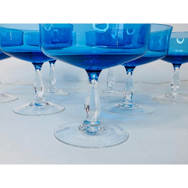 1960s Vintage 1960s Periwinkle Blue Glass Coupes, Set of 7 For Sale - Image 5 of 5