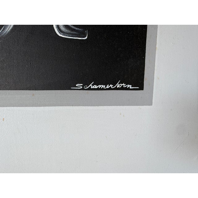 1980s Schamerhorn Classic Black Porsche 928 Oil on Canvas Painting – Signed, Unframed For Sale - Image 10 of 13