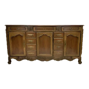 French Provincial Style Walnut Sideboard / Buffet — Mount Airy National Furniture Company Bassett Furniture, C. 1980s - Refinished