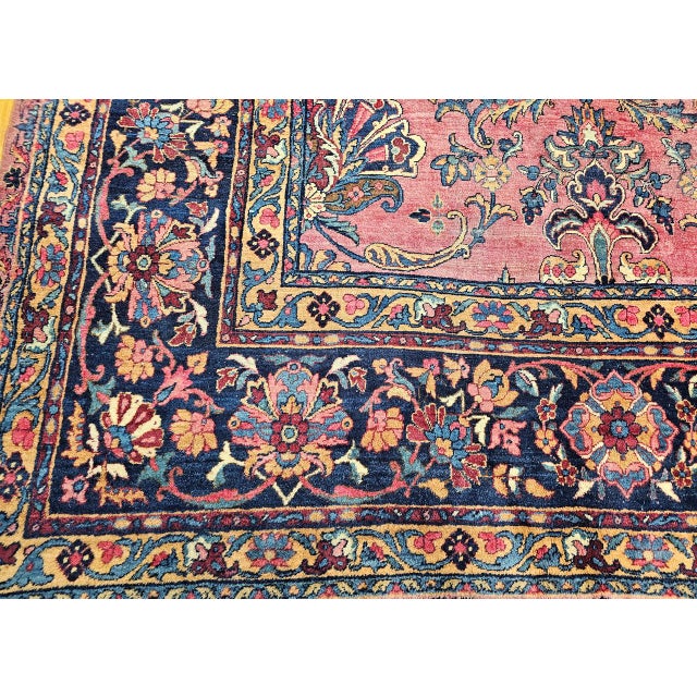 Antique Oversized Persian Manchester Kashan Rug, Hand-Knotted Wool, Floral Pattern, 10x20, Burgundy & Blue For Sale - Image 4 of 18