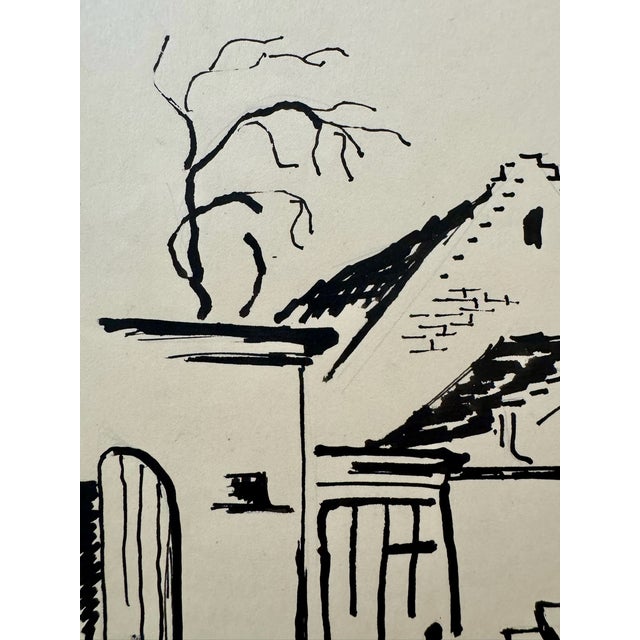 Rustic Henry Emil Salloch Original Pen and Ink on Paper Intimate Village Scene, 1934. For Sale - Image 3 of 7