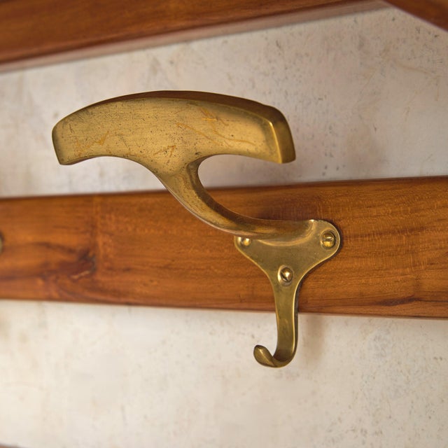 Danish Modern Cherry Wood + Brass Wall-Mounted Coat Rack, 1960s For Sale - Image 4 of 9