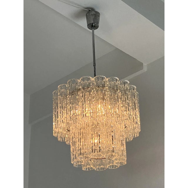 Murano glass "Tronchi" chandelier, Made in Italy, 5-light, 1960s Metal frame. Intact glass. Good condition. 4 E14 bulbs...