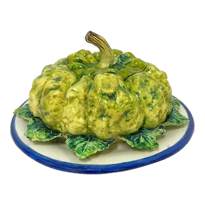 Vintage Italian Majolica Ceramic Lidded Squash Serving Dish