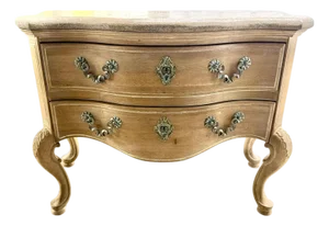 Late 20th Century Henredon French Provincial Bombe Chest With Stone Top – 2-Drawer Commode
