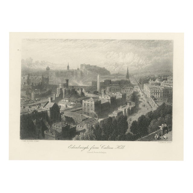 Antique Edinburgh from Calton Hill Engraving after Birket Foster, 1876 For Sale