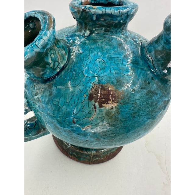 1950s Turquoise Cerulean Brutalist Vase For Sale - Image 12 of 12