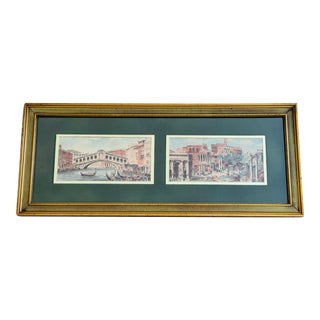 1971 Vintage Italian Art With Double Mat and Framed Prints For Sale