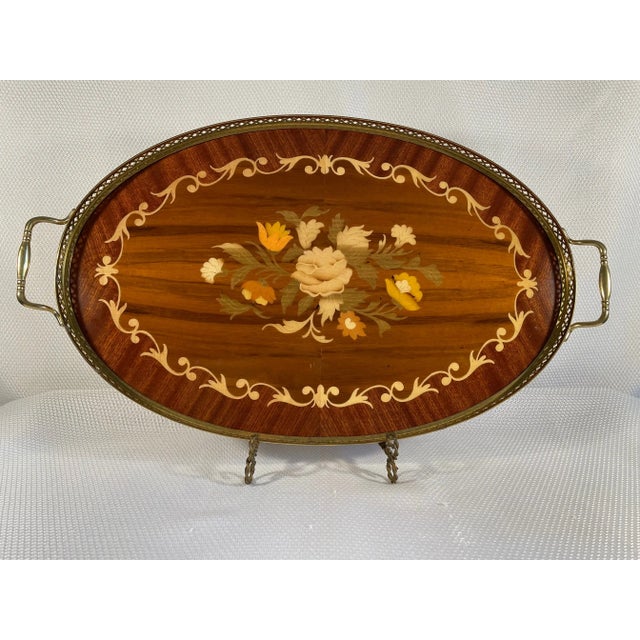 1950-60s Italian Oval Marquetry Gallery Serving Tray For Sale - Image 12 of 12