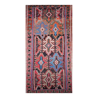 Antique Caucasian Kazak Kilim, Handwoven Wool, Geometric Design, Terracotta & Turquoise, 6' x 11' For Sale