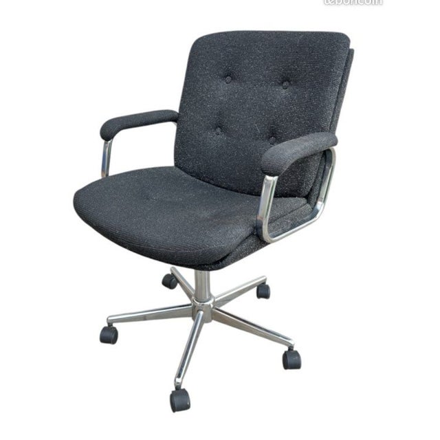 Swivel Desk Armchair in Mottled Black Fabric and Chrome in the style of Pollock, 1970s For Sale - Image 13 of 13