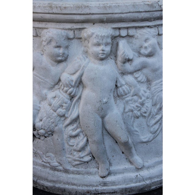 Classical Style Cherub Relief Cast Stone Garden Planter For Sale - Image 9 of 16