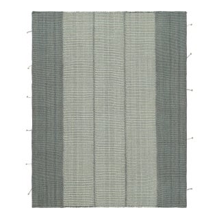 Rug & Kilim’s Contemporary Kilim, Blue-Gray and White Textural Stripes For Sale