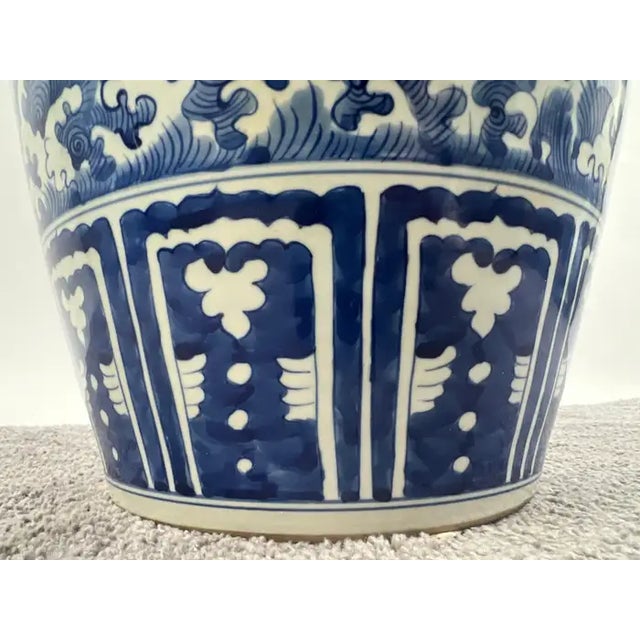 Asian Imperial Chinese Qing Dynasty Style Blue & White Dragon Porcelain Vase For Sale - Image 3 of 10