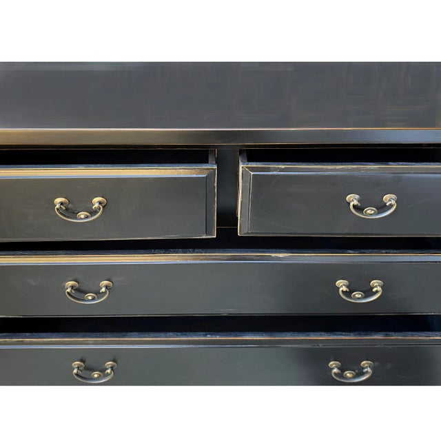 2020s Oriental Black Lacquer 4 Drawers Sideboard Credenza Dresser Cabinet For Sale - Image 5 of 6