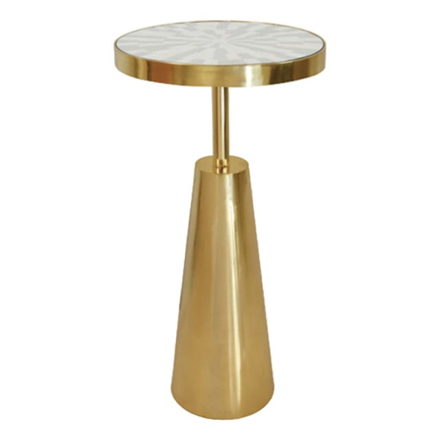 Matthew Izzo Home Elias Brass and Inlaid Natural Bone and Resin 12" Round Side Table For Sale