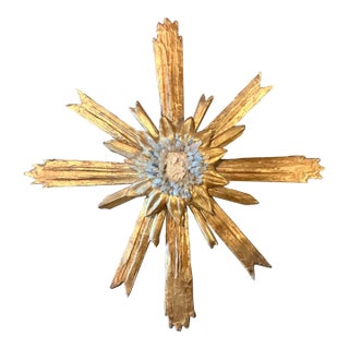 Vintage Baroque Style Gilt Wood Putti Aura Wall Sculpture For Sale