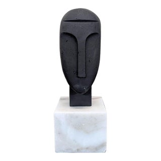 Modern Abstract Face Sculpture on Marble Base For Sale