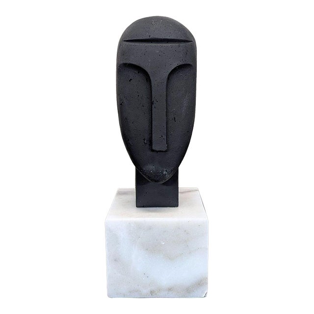 Modern Abstract Face Sculpture on Marble Base For Sale