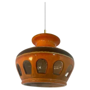 German Glazed Ceramic Pendant Light, 1970s
