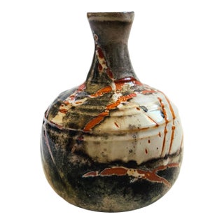 Gray and Orange Studio Pottery Vase For Sale