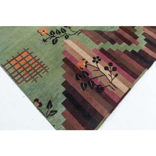 Mid 20th Century Doris Leslie Blau Vintage Chinese Deco Rug with Emerald Green Field For Sale - Image 5 of 6