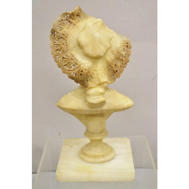 White Late 19th Century Antique Victorian Carved Italian Alabaster Woman Bust Statue Att Adolfo Cipriani For Sale - Image 8 of 12