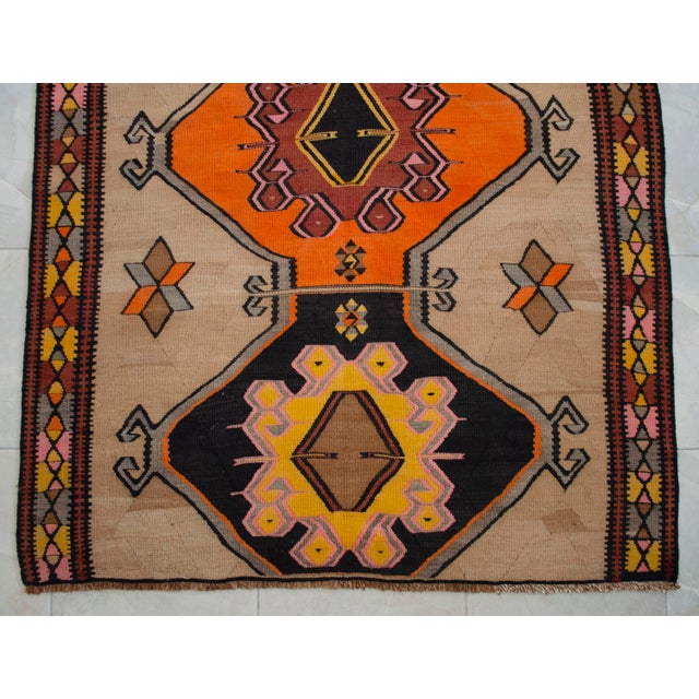 Vintage Turkish Kilim Rug Hand Woven Tribal Large Runner Rug - Neutral Earth Tone 4'4" X 12'10" For Sale - Image 12 of 18