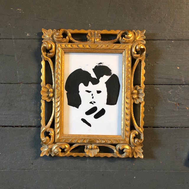 Contemporary Original Abstract Portrait Painting Ornate Vintage Frame For Sale - Image 4 of 4
