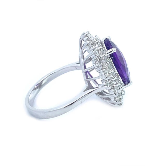 Diamond Amethyst Ring 14k White Gold Cocktail Estate For Sale - Image 4 of 6