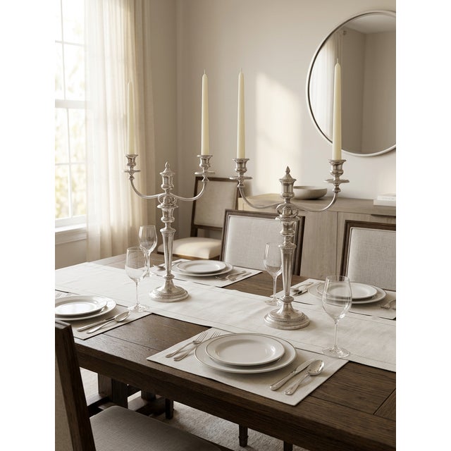 A Pair of Large Neoclassical Silverplate 2 - Arm Convertible Candelabra For Sale - Image 4 of 6