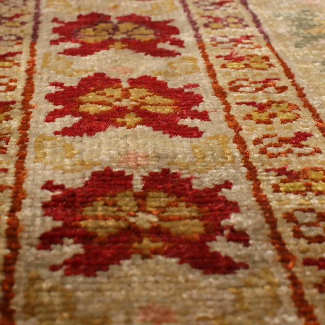 Traditional Antique Hereke Golden-Beige and Red Floral Silk Rug For Sale - Image 3 of 6