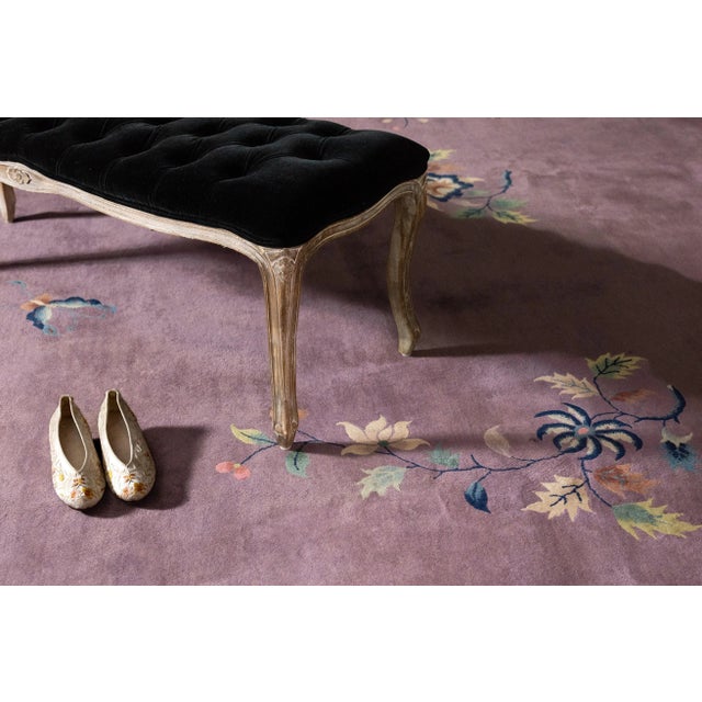 1920s 1920s Antique Oversized Chinese Art Deco Lavender Purple Botanical Hand-Knotted Wool Pile Rug - 13’ X 20’3” For Sale - Image 5 of 10