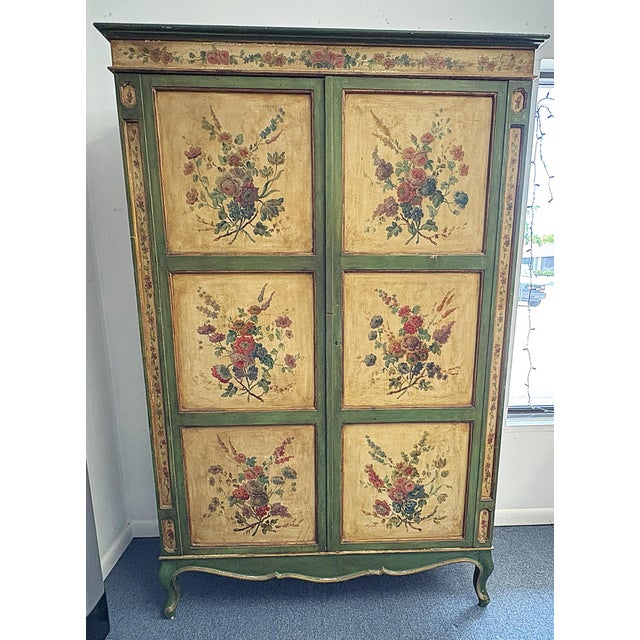 Vintage Tyrolean Painted and Lacquered Wardrobe Cabinet With Adjustable Shelves For Sale In West Palm - Image 6 of 18