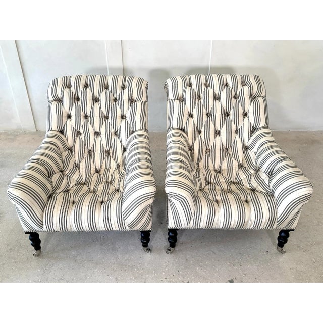 (2) Ralph Lauren Mayfair Tufted Chairs in Ebony and Ivory Silk For Sale - Image 11 of 14