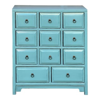 Oriental Turquoise Blue 11 Drawers Slim Narrow Chest Cabinet Dresser For Sale