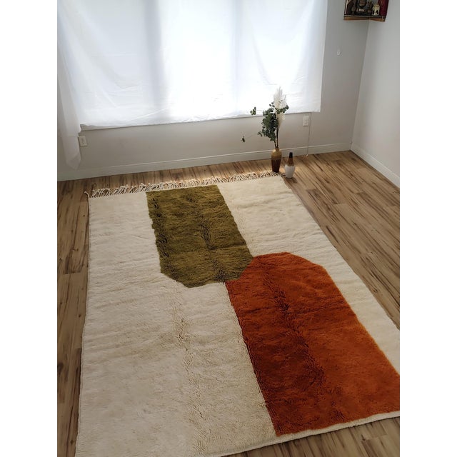 2020s Contemporary Orange Green Color Block Wool Moroccan Rug For Sale - Image 5 of 18
