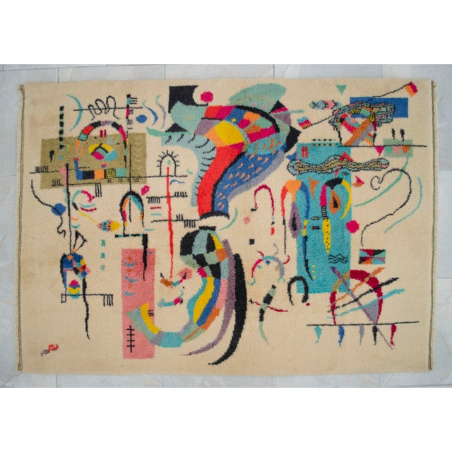 1980s Kandinsky - Accompanied Center - Inspired Hand Knotted Area - Wall Rug- 3′7″ × 5′ For Sale - Image 13 of 18