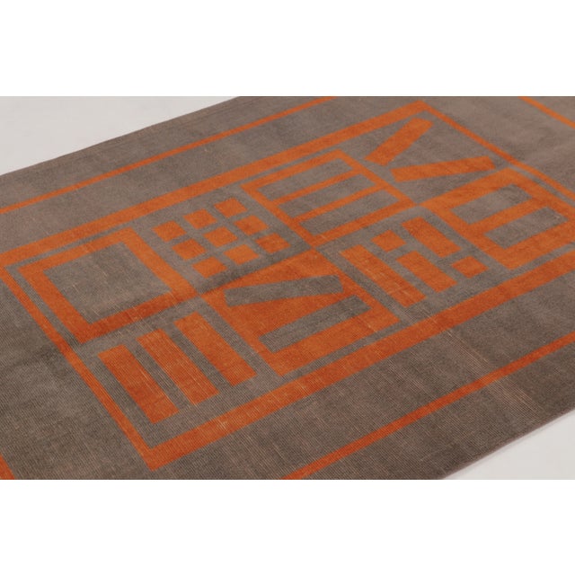 Textile Vintage Turkish Distressed Rug in Brown & Orange Geometric Motifs - Rug & Kilim For Sale - Image 7 of 11