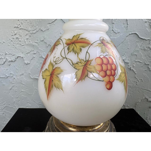 Late 20th Century Vintage 1970s Milk Glass Table Lamp With Grape Motif and Brass Base For Sale - Image 5 of 12