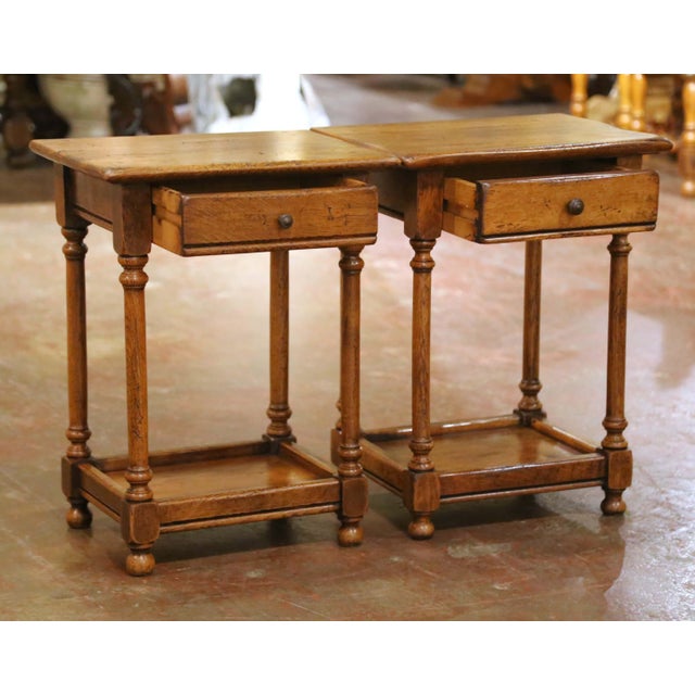 Wood Pair of Mid-Century French Louis XIII Style Normandy Oak Side Tables For Sale - Image 7 of 15